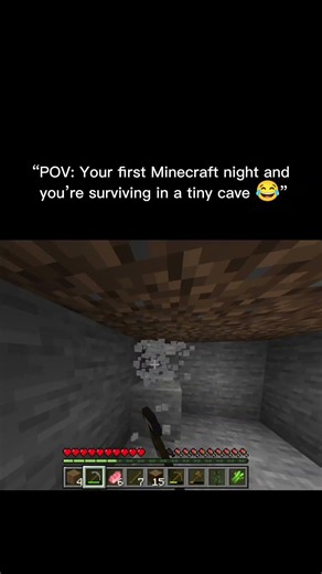 POV: Your First Minecraft Night in a Tiny Cave 😂First Night in Minecraft = Pure Fear 💀🌙Surviving My