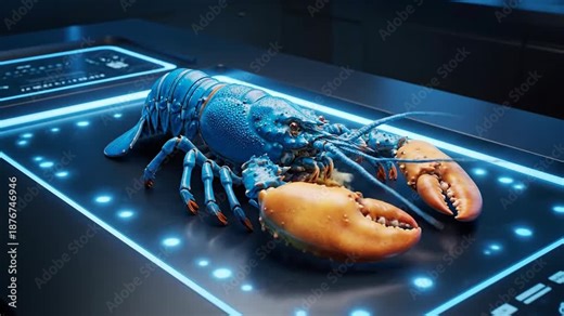 Robotic Crab Exploring Futuristic Food Display - Sci-Fi Technology Concept