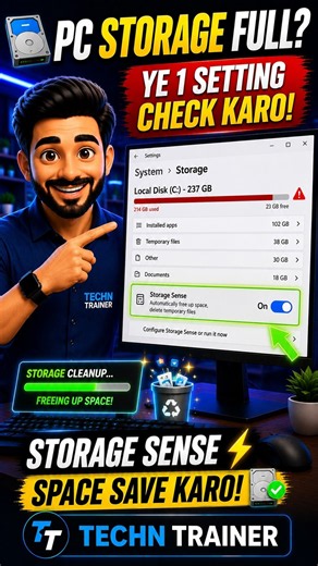 💾 PC Storage Full? Ye 1 Setting Check Karo! ⚡ | Storage Sense | TECHN TRAINER #shorts