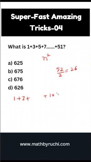 Sum of 1 to 51 odd natural numbers| Adding consecutive odd numbers|Algebra trick|Ruchi Chhabra|04
