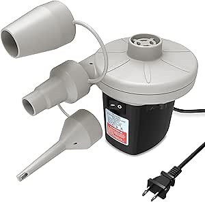 Quick-Fill Electric Air Pump with 3 Nozzles, AC 110V-120V Portable Inflator Deflator for Inflatables Pool Float Toys Air Mattress Bed Couch Swim Ring Tube Raft, Black(2 Tones)
