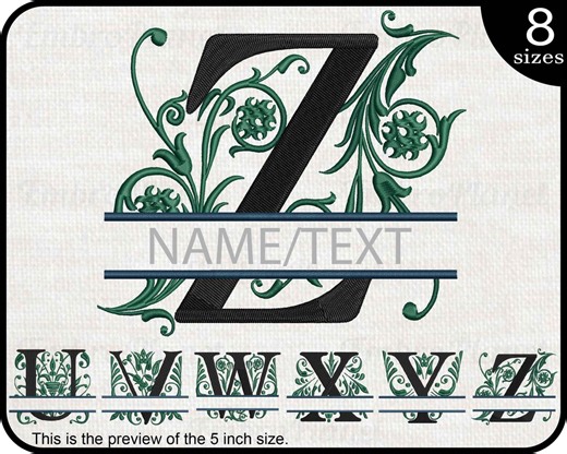 Floral Split Monogram Embroidery Design - Letters U-Z (digital Download) - Etsy Australia