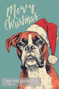 17 X Boxer Dog Christmas Postcard Illustrations: PNG Clipart (digital Download) - Etsy