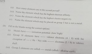 (ii) How many elements are in the second period?(iii) Name the... | Filo