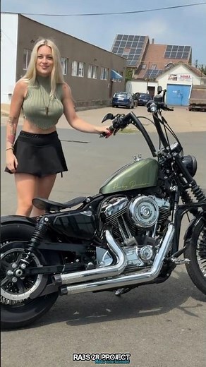 Badass Blonde & Her Custom Army Green Sportster 🇺🇸 #harleydavidson #chopper #america #ladybiker
