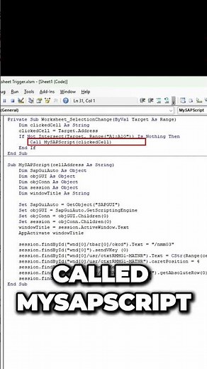 Trigger SAP Scripts by clicking an Excel cell #shorts