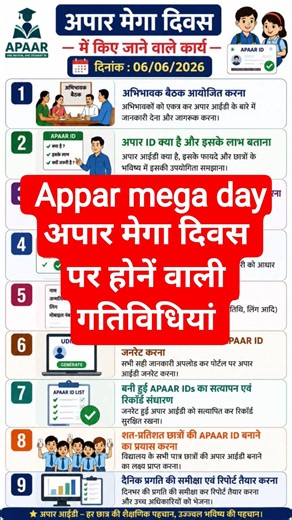 अपार मेगा दिवस 06 जून 2026 | विद्यालय स्तर पर किए जाने वाले कार्य🤔🤔
