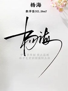 签名就用简单又好看的方式 杨海，数字签312,19m7,潇洒大气，实用易懂的签名写法，很多人都用的上#签名设计 #中艺堂签名