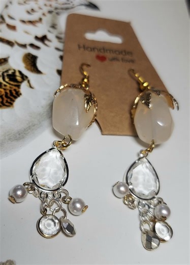 Unique Beaded Drop Earrings~ Gold Leaf, Beads, Crystals and Pearls - Etsy