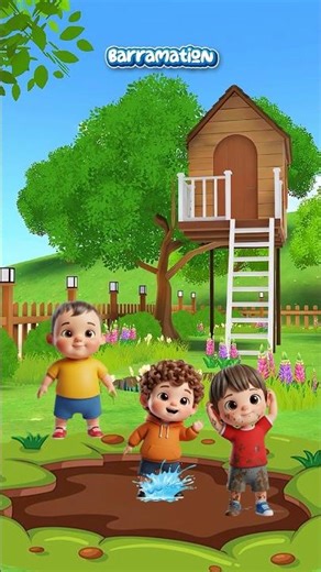 Three kids playing in the mud 😅 #animation #cartoon #funny #english #shorts