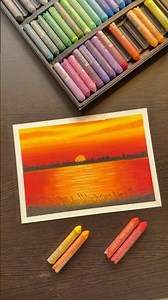 Easy Sunset Reflection Scenery Painting using Oil Pastels #art #painting #artshorts