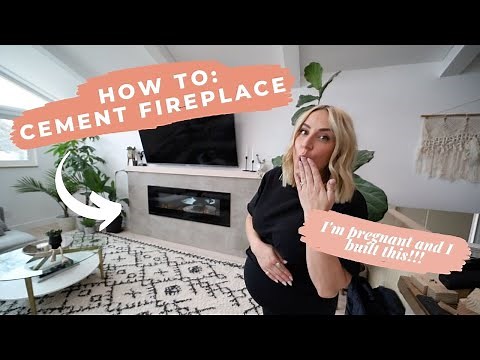 Easy DIY Cement Fireplace with Simple Wood Mantle