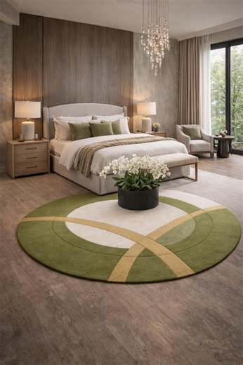 Modern Green Round Area Rug – Luxury Geometric Design for Living Room & Bedroom - Etsy