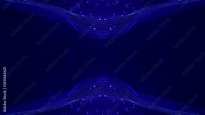 4k looped sci-fi 3d abstract animation. Glow blue particles form lines, symmetrical structures like in microworld or cosmic space. For holiday presentations, ceremonies as vj loop motion design