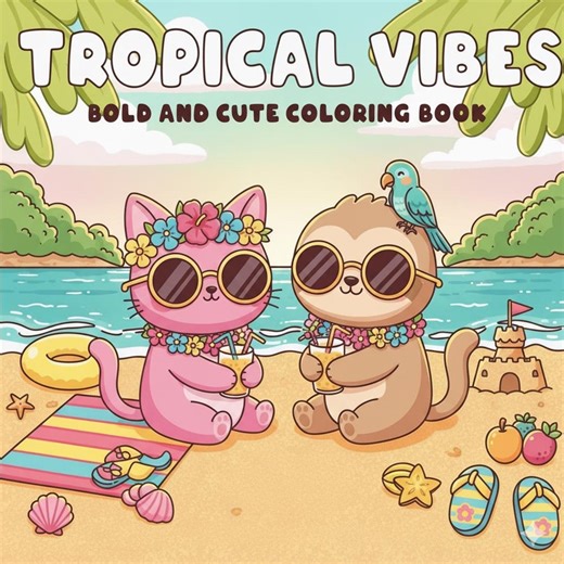 Tropical Vibes Coloring Book – Animals, Beach Scenes, Summer Fun (PDF Download) - Etsy