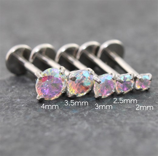 Threadless Labret Stud Earring • AB Crystal Tragus Piercing Stud • Flat Back Earring • Forward Helix Earring • Tragus Earring - Etsy