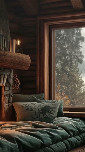 Cozy Rainy Mountain Cabin Ambience 🌧️ Fireplace & Window View for Deep Sleep, Study & Relaxation