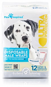Paw Inspired Disposable Male Dog Diapers Dog Wraps Belly Bands for Dogs Male | Diapers For Dogs XS, S, M, L, XL | Puppy Doggie Pet Diapers Male for Marking Leaking and Incontinence (Large, 12 Count)