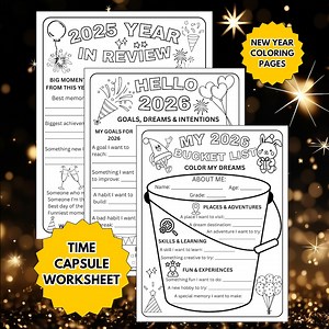 New Year Time Capsule Worksheet for Kids | 2025 Year in Review & 2026 Goals and Bucket List Coloring Pages - Etsy Canada