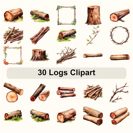 30 Watercolor Logs Clipart PNG Bundle | Rustic Wooden Log Tree Stump Illustrations | Cabin & Forest Graphics for Commercial Use Download - Etsy Australia