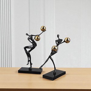 Metal Marble Woman Statue Holding Two Balls | Modern Abstract Sculpture | Contemporary Home Design