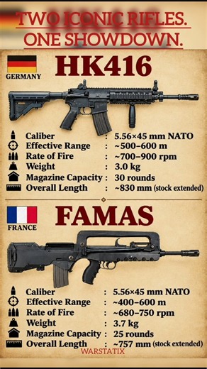 🇩🇪 HK416 vs 🇫🇷 FAMAS | MODERN RIFLE SHOWDOWN ⚔️🔥 #militarycomparison #assaultrifle #guncomparison