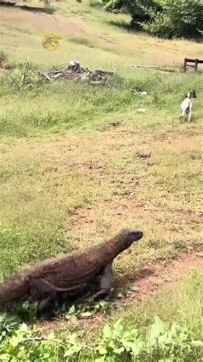Komodo Dragon Chasing a Group of Goats