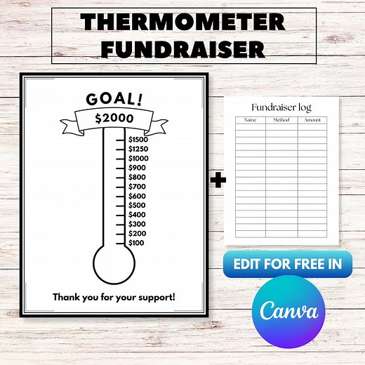 Editable Fundraising Thermometer for Nonprofit Fundraiser Tracker, Canva Fundraiser Template, School Fundraiser, Printable Fundraiser Idea - Etsy