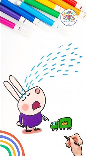 Draw Peppa Pig Rabbit Tutorial | Draw Peppa Richard Rabbit Drawing Wow 🌈🐰 #peppapig #shorts #baby