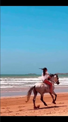 bareback horse riding at sea beach by beautiful lady #viralvideo #horse #horseriding #equestrian