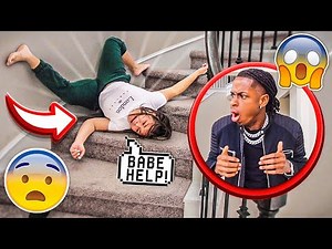 FALLING DOWN THE STAIRS PRANK ON BOYFRIEND! *CUTE REACTION*