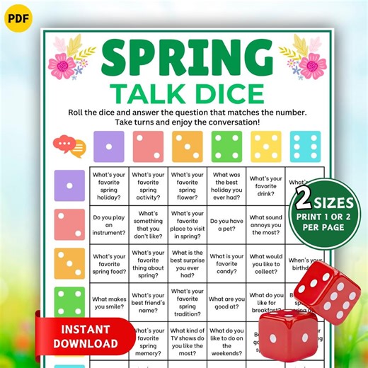 Spring Table Talk Dice, Dicebreaker Roll and Tell Game, Conversation Starter Game, Group Party Game, Spring Games, Get to Know You - Etsy