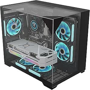 GOPIE Mini ITX Computer case, T03 Black mini Tower Gaming PC Chassis with Three-Sided Tempered Glass, Desktop Computer Hosting case Compatible with 240mm RAD/Micro ATX Mobo - Fan not Included