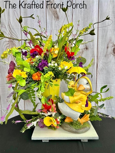 Spring Duck Floral Arrangement – Yellow Raincoat Centerpiece, Easter Porch Decor - Etsy