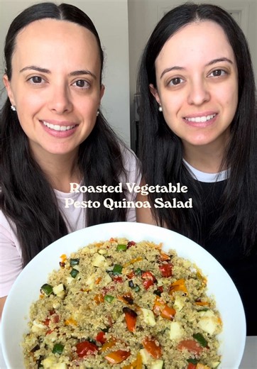 This Roasted Vegetable Pesto Quinoa Salad is so flavorful! You’ll be making it on repeat! ☺️ It’s also a great option if you’re choosing to cook your vegetables because of the recent parasite outbreak, since all of the veggies are roasted before being added to the salad. Ingredients 3 cups cooked quinoa 2 medium zucchini diced 2 bell peppers any color, chopped 1 pint cherry or grape tomatoes, halved 2 tbsp avocado oil ½ tsp sea salt ¼ tsp black pepper ¼ cup basil pesto 1½ cups fresh mozzarella p