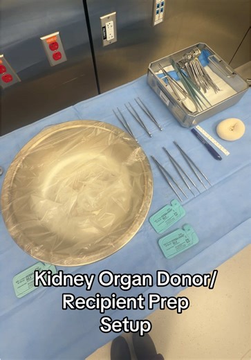 This is a small back table setup with a minor tray, ties and clips to find structures and clean up the kidney in preparation for transplant. #surgicaltechnologist #healthcare #foryoupage