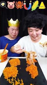 Cheese Fire Noodle Emoji Challenge 🧀🔥 Kielbasa, Egg, Corn Cheese & Takoyaki Mukbang #Shorts