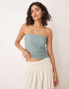 ASOS DESIGN crochet semi sheer longline bandeau top in sage green | ASOS