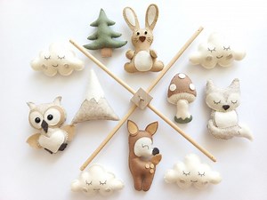Baby Mobile "forest Animals". Baby Mobile, Baby Shower Gift, New Baby Gift, Felt Animals Toy, Baby Mobile Woodland, Forest Mobile - Etsy