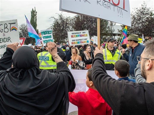Video: 'Gender ideology' protest, counter protest draws thousands in west Edmonton