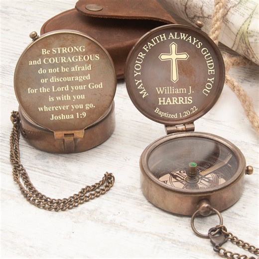 Engraved Brass Compass: Personalized Baptism, First Communion, Confirmation Gift - Etsy