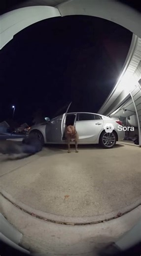A would-be car thief thinks he’s found an easy target… until man’s best friend proves otherwise! Watch this jaw-dropping door cam moment as the thief gets a very loud wake-up call — and barely escapes in one piece. 😂 #SoraFunnyVideos #DoorCam #InstantKarma #FunnyFails #CaughtOnCamera | Sora Funny Videos