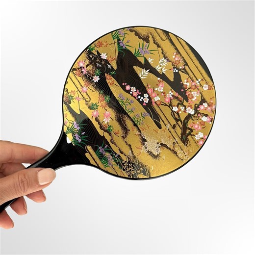Japanese Lacquer Hand Mirror, Vintage Gold Floral Design, Kimono Vanity Mirror - Etsy