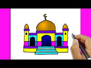 How To Draw Mosque With Colour