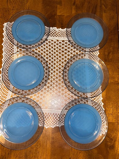 Vintage Blue Glass Dessert Plates Featuring Concentric Silver Rims (set of 6) - Etsy