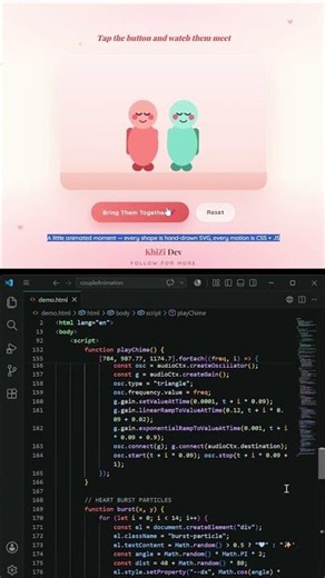 I coded two characters falling in love using HTML CSS JS 💞