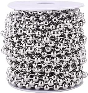 FASHEWELRY 32.8 Feet Stainless Steel Ball Bead Chains 6mm Metal Beaded Pull Chain Extension for DIY Jewelry Making (Stainless Steel Color)