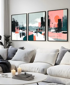 Urban Winter Abstract Triptych – Modern Art in Coral, Black and Grey for Contemporary and Minimalist Decor - Etsy Canada