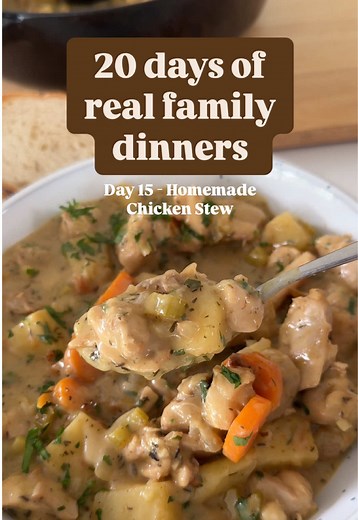 Day 15: Homemade Chicken Stew – 20 days of real family dinners POV: You’re tired, possibly emotionally fragile, and you want dinner that tastes like a hug. This chicken stew is it. It’s one pot. Minimal effort. Maximum comfort. Freezes beautifully. And yes, you can totally skip the wine if you already drank it while cooking. Ingredients list CHICKEN 2 tbsp olive oil 800 g (1 lb 12 oz) boneless, skinless chicken thighs, diced into 2–3 cm (3/4–11/4 inch) pieces ½ tsp sea salt flakes ¼ tsp cracked 