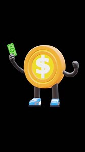 Download 3D Money Coin Character Holding Money Symbolizing Wealth Success Suitable For Business Financial And Marketing Content. Transparent Background. Alpha Background. Looping Animation. for free